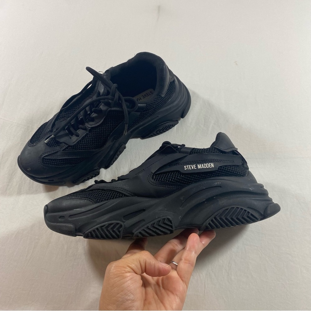 Steve Madden Possess Sneakers Black Lace-Up Sneakers Round toe Mesh upper - Picture 9 of 10
